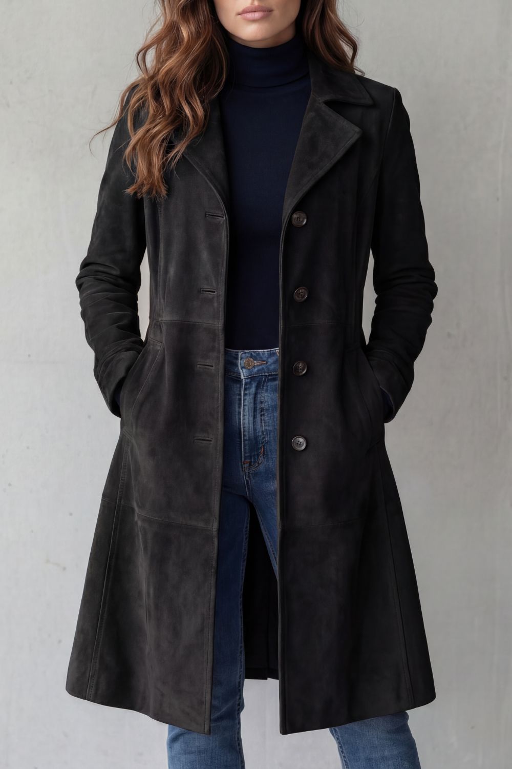 Poppy suede look longline coat with pockets – image 4
