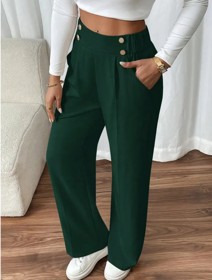 Eleonora high waist wide leg trousers with statement buttons – image 9