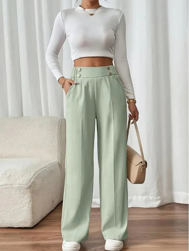 Eleonora high waist wide leg trousers with statement buttons – image 4