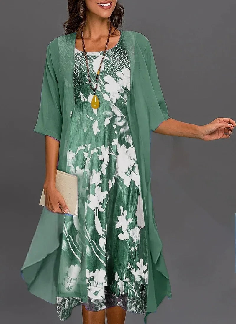 Camille floral two piece skirt set with 3/4 sleeves – image 2