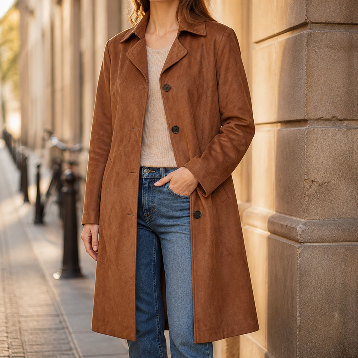 Rhonwen suede look longline coat