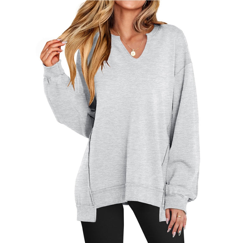 Kathrin V neck blouse in light grey