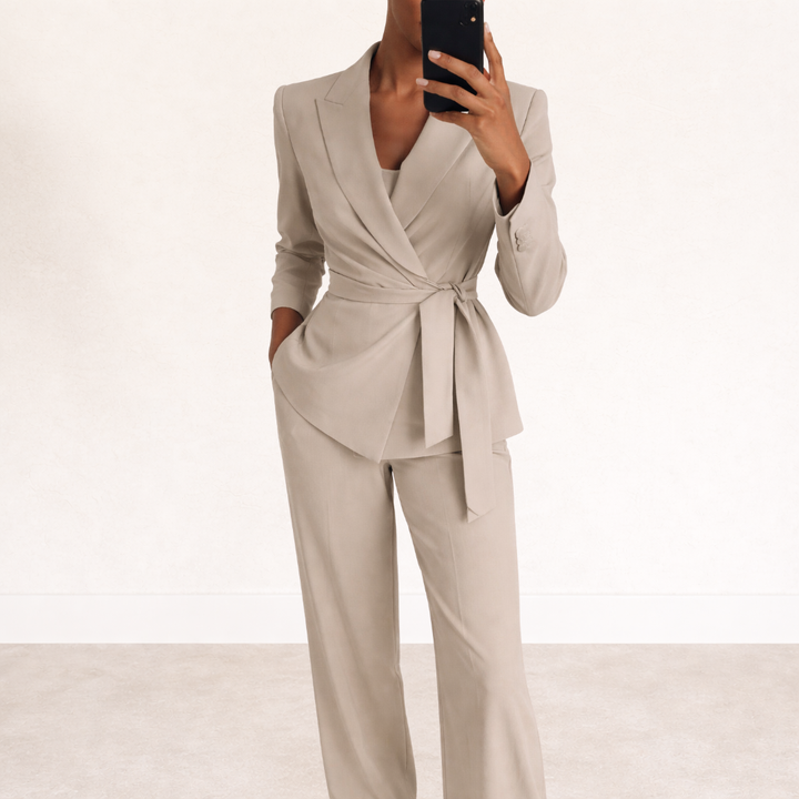 Meriel tie waist top and wide leg set – image 3
