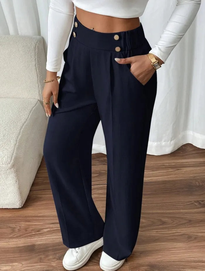 Eleonora high waist wide leg trousers with statement buttons – image 3