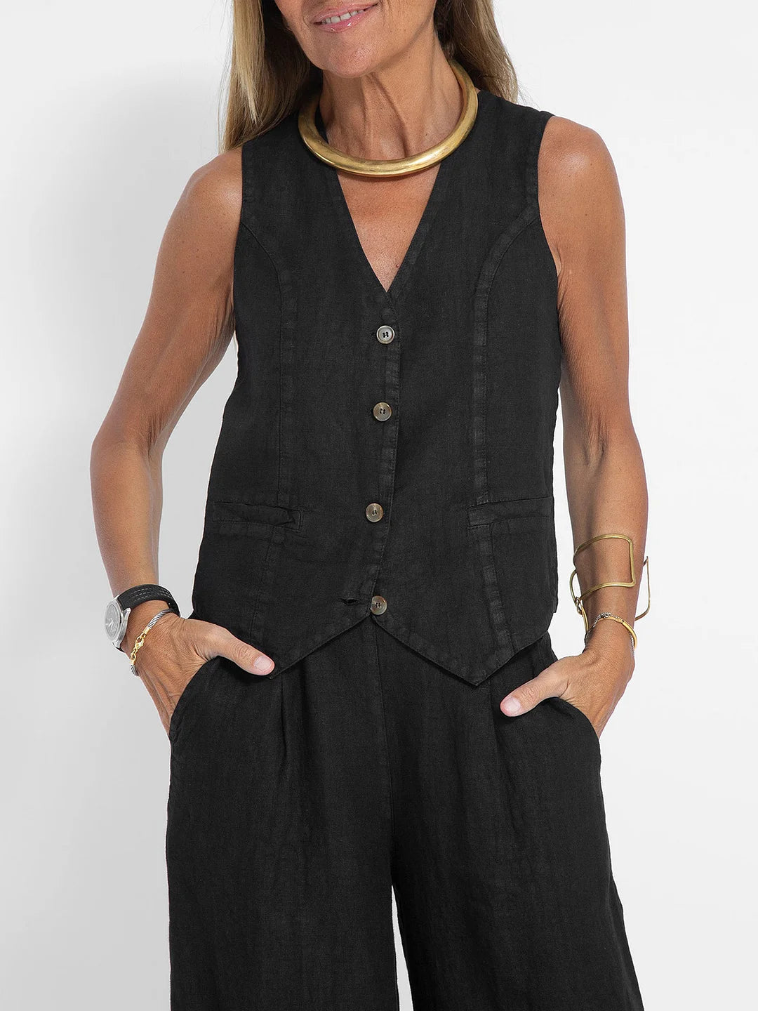 Leontine button waistcoat and wide leg trouser set – image 4