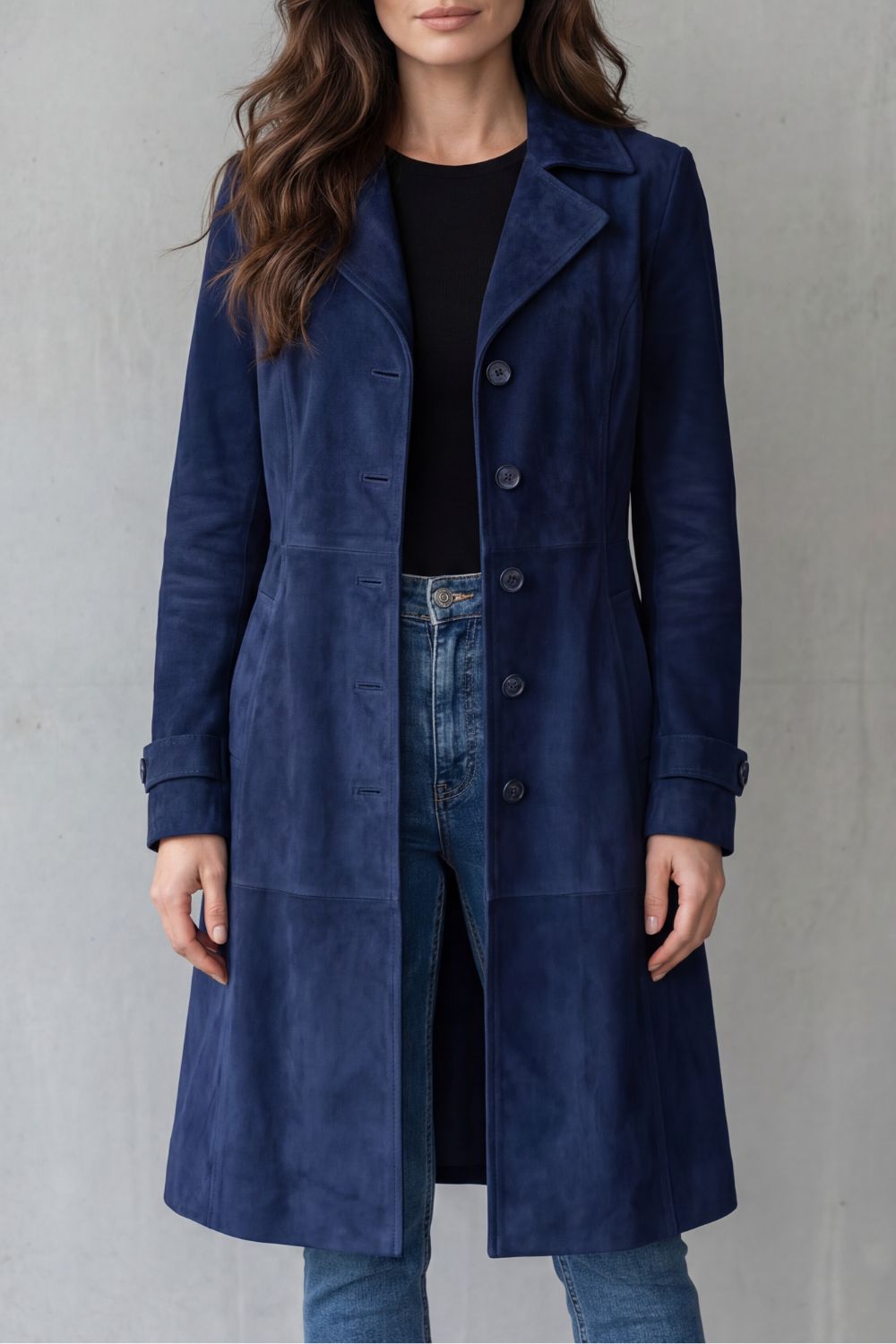 Poppy suede look longline coat with pockets – image 6