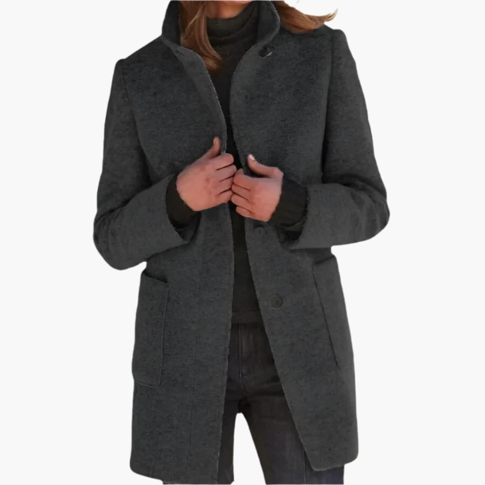 Octavia Elegant Stand Collar Coat with Pockets - image 2