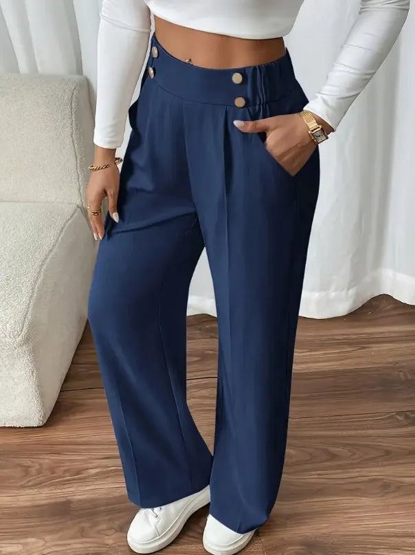 Eleonora high waist wide leg trousers with statement buttons – image 5