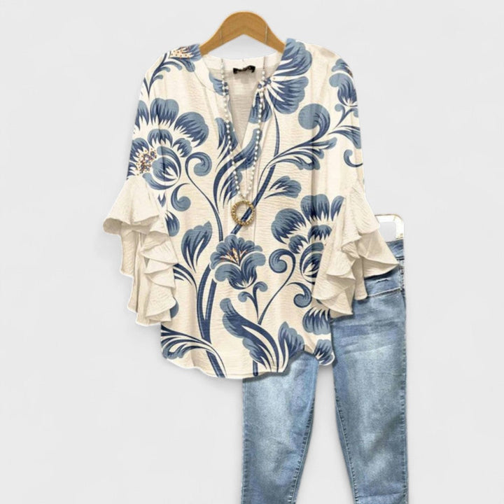 Fern | Elegant Ruffle Sleeve V Neck Blouse