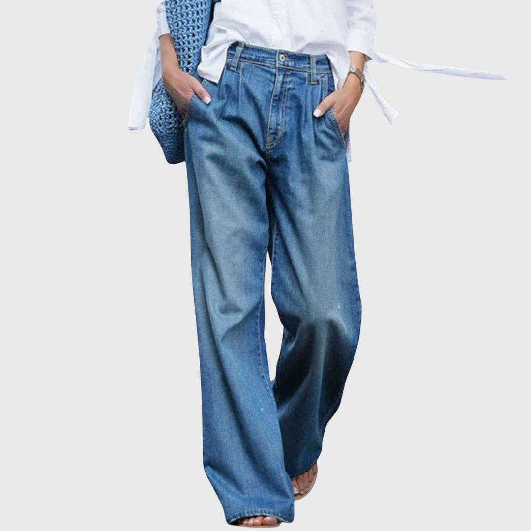Josie blue wide leg jeans with pleated front