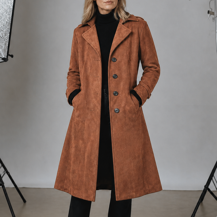 Rhonwen suede look longline coat – image 8