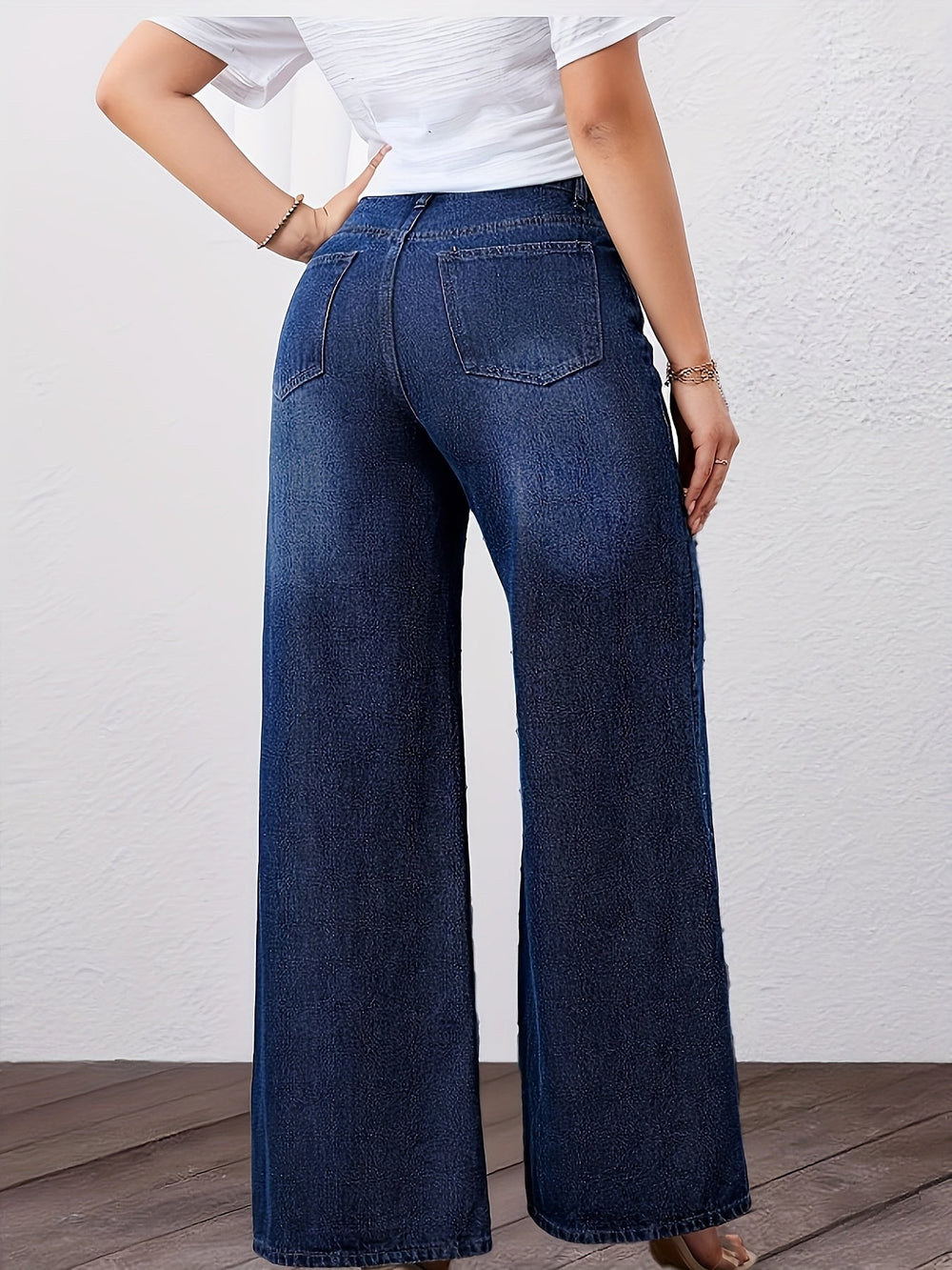 Freya blue high waist wide leg jeans, front view