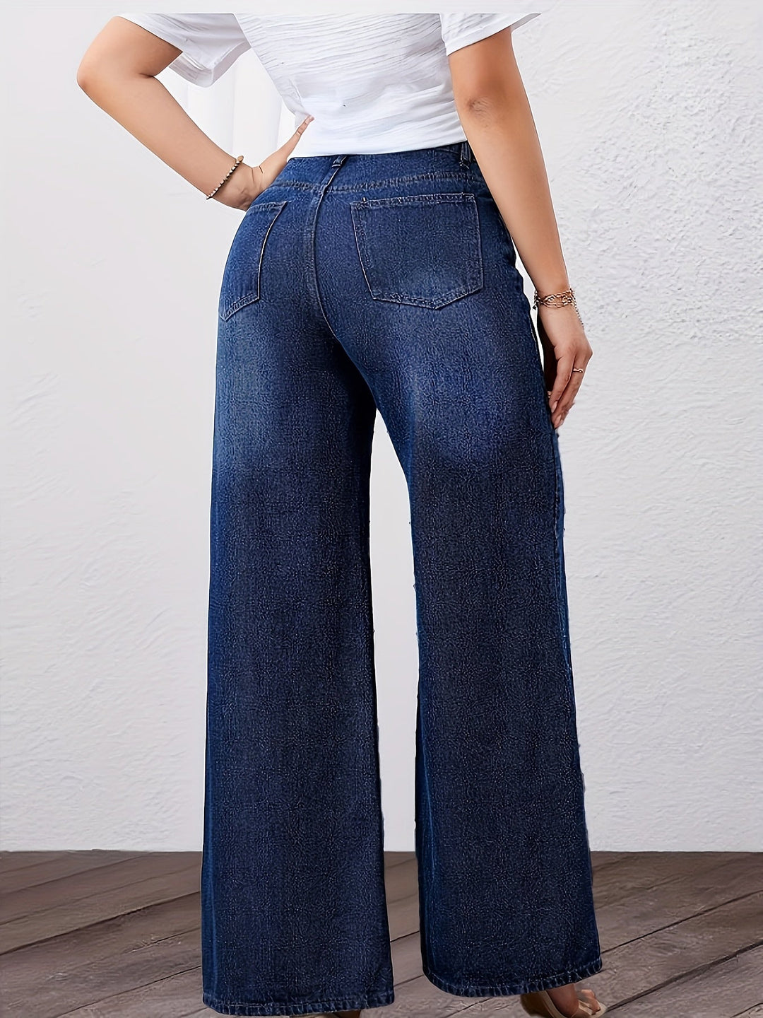 Freya blue high waist wide leg jeans, front view