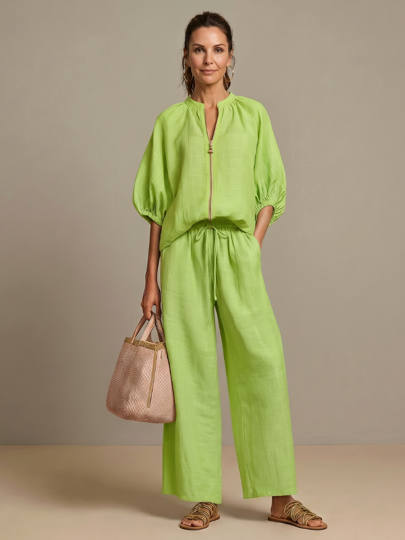 Gaelle zip front top and wide leg trouser set – image 7