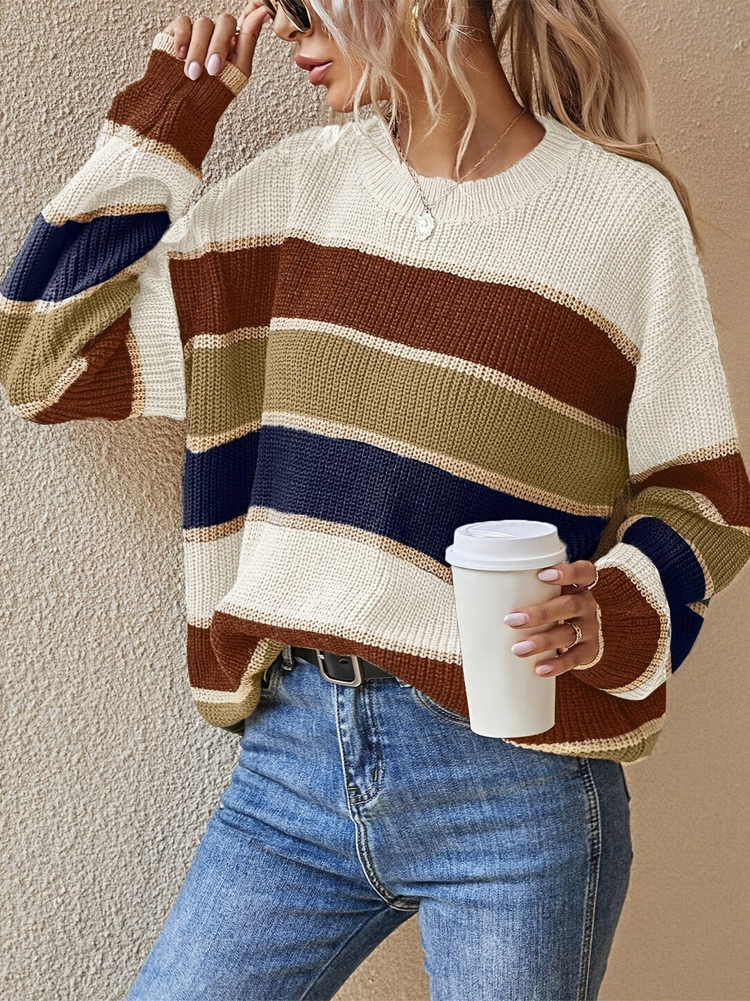 Marcelline chunky colour block striped jumper – image 4