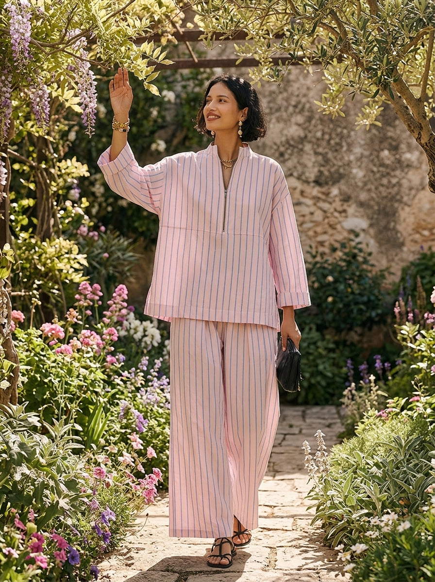 Nola striped two piece set in pink