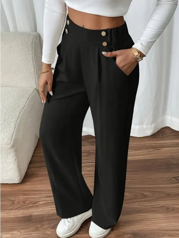 Eleonora high waist wide leg trousers with statement buttons – image 14