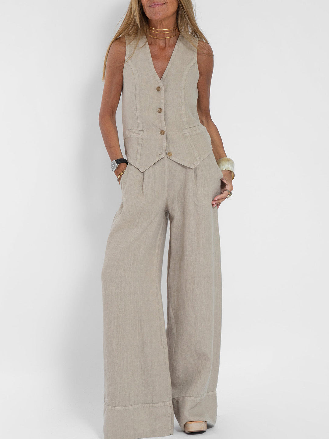 Leontine button waistcoat and wide leg trouser set – image 10
