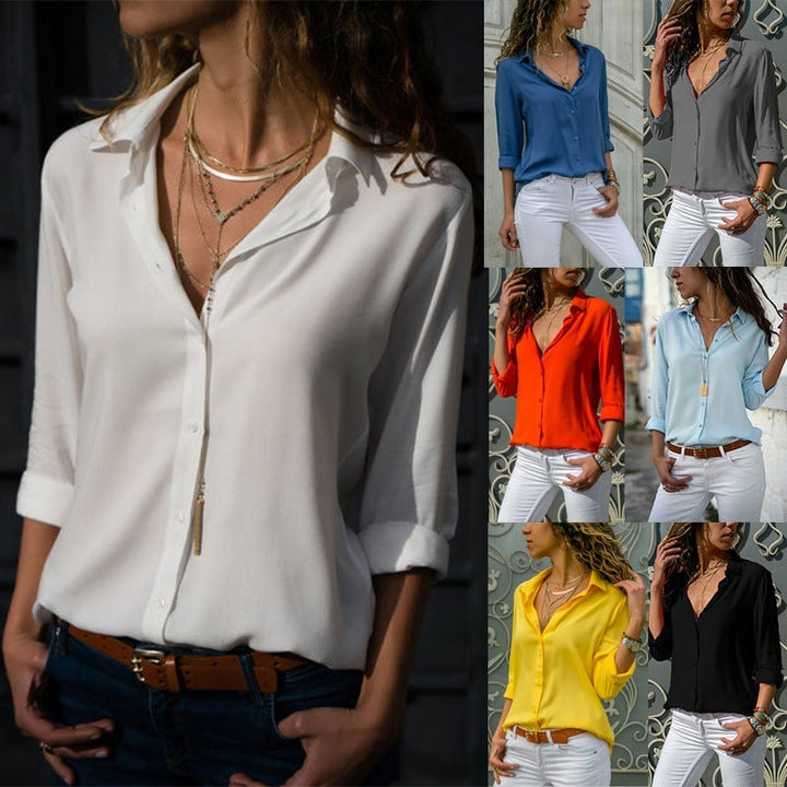 Eugenie Elegant Chiffon Blouse with Roll Up Sleeves