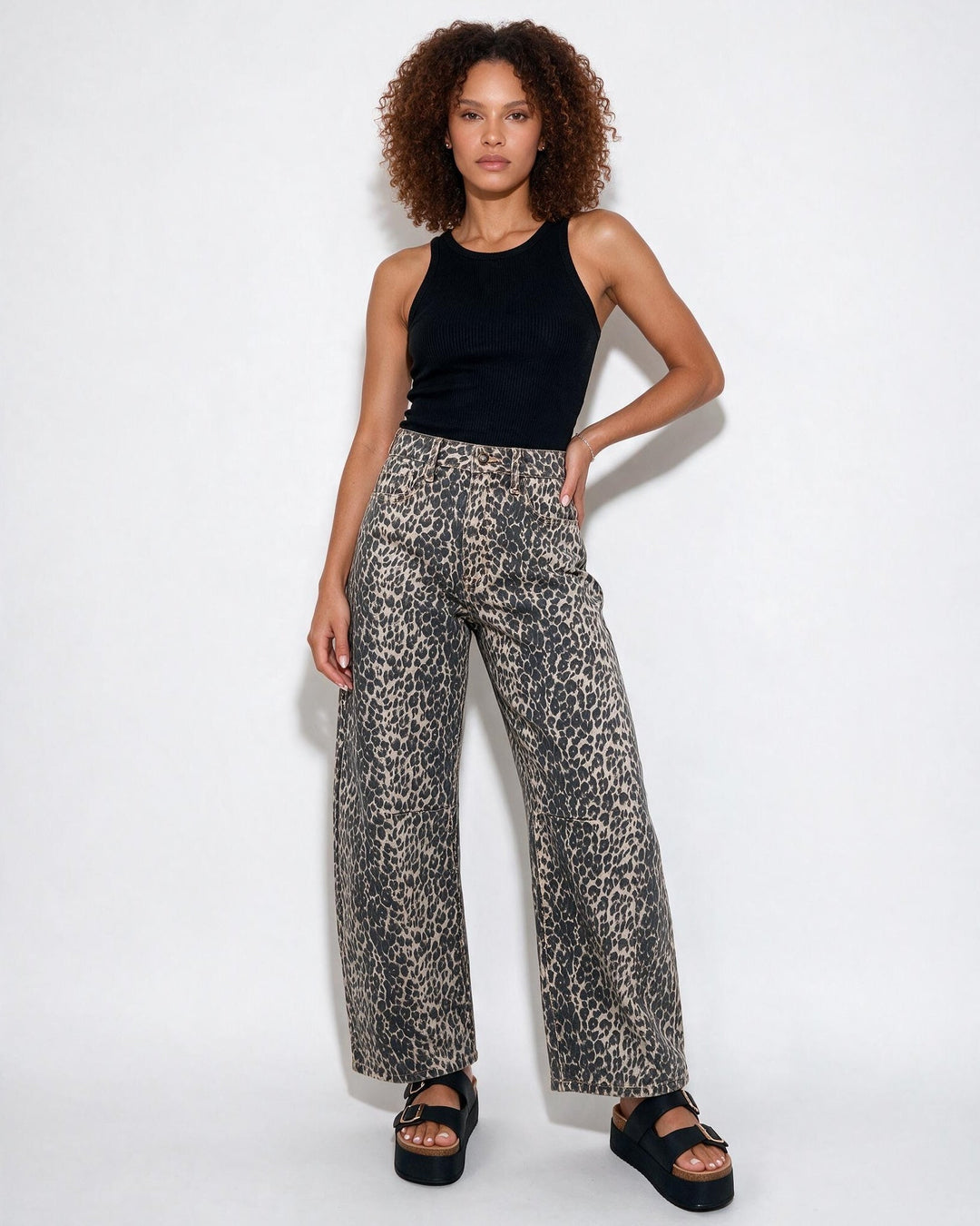 Meredith | Elegant Leopard Print Wide Leg Trousers