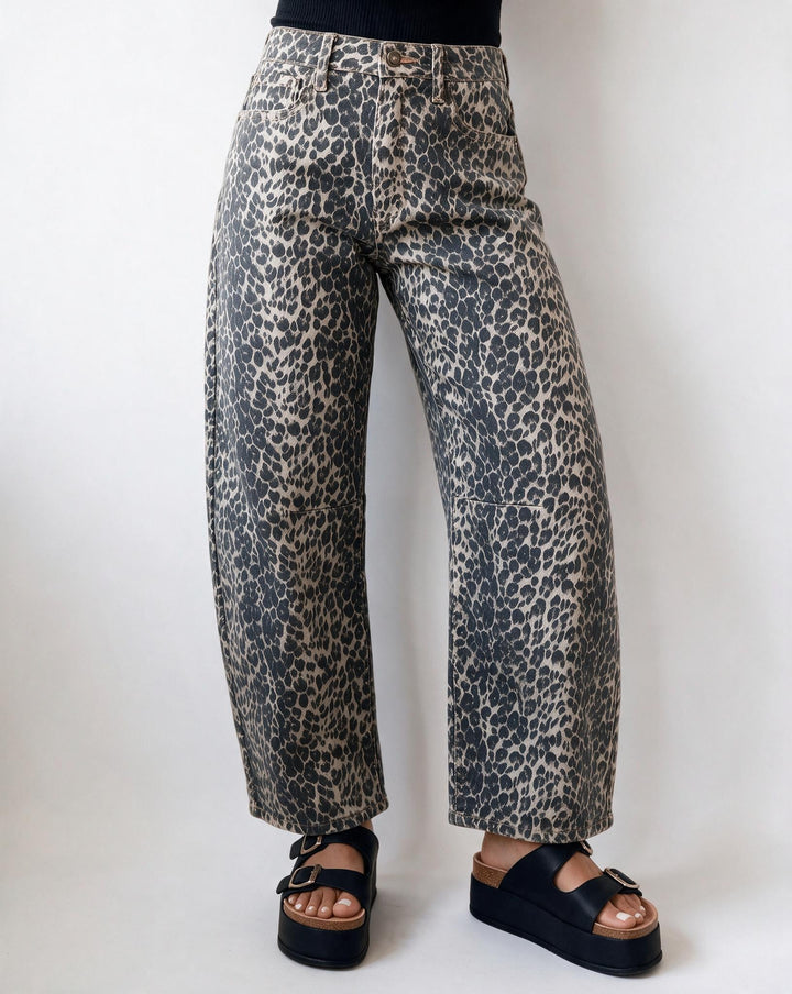 Meredith | Elegant Leopard Print Wide Leg Trousers