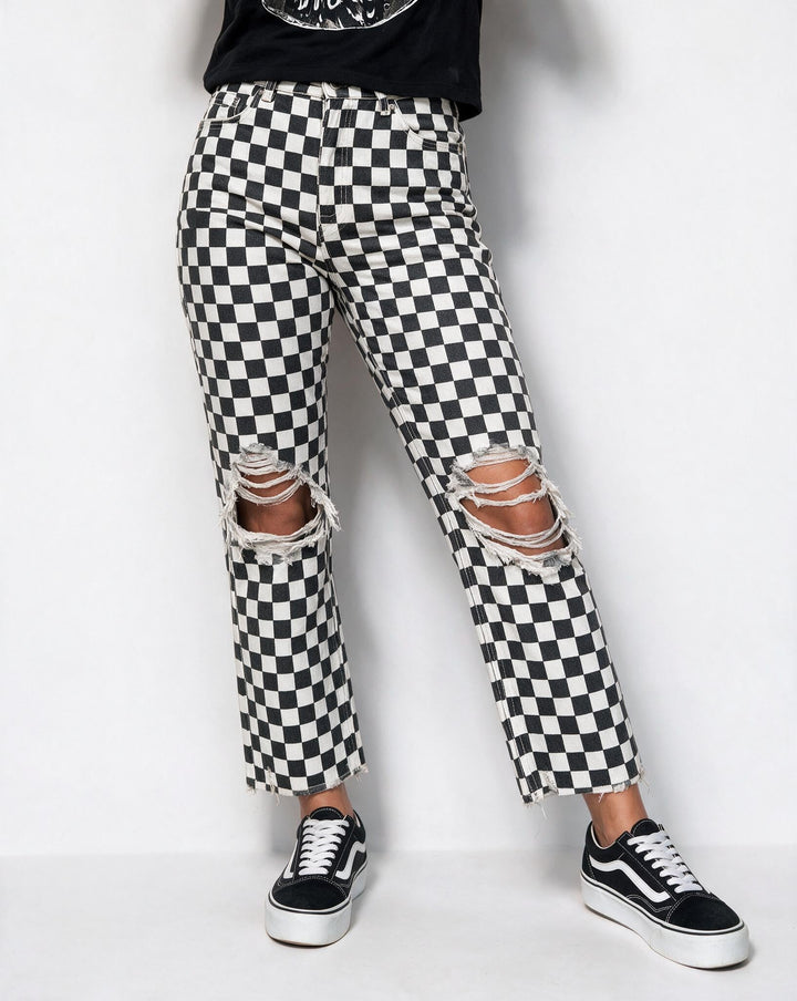 Lavinia | Elegant Checkerboard Straight Leg Jeans