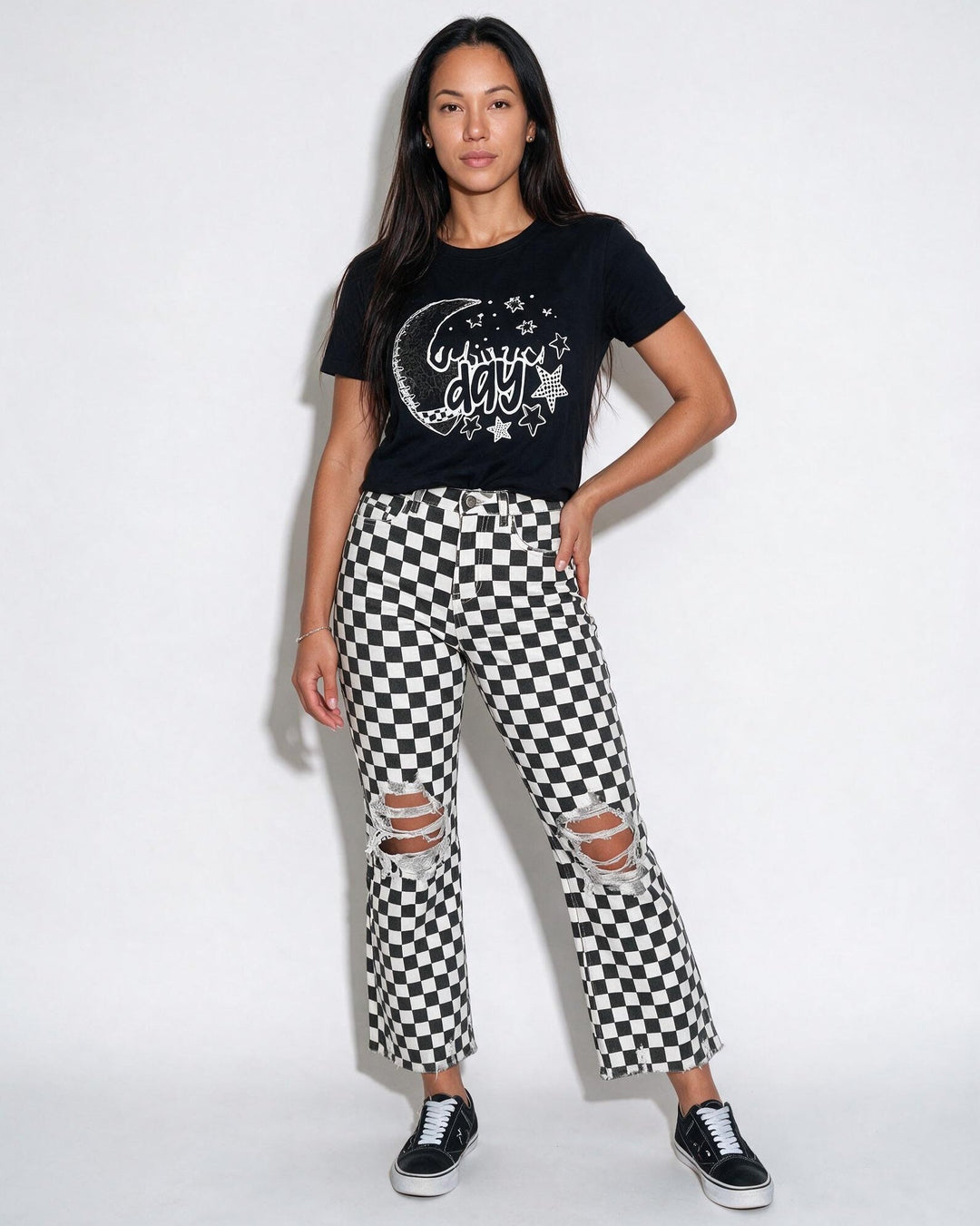 Lavinia | Elegant Checkerboard Straight Leg Jeans