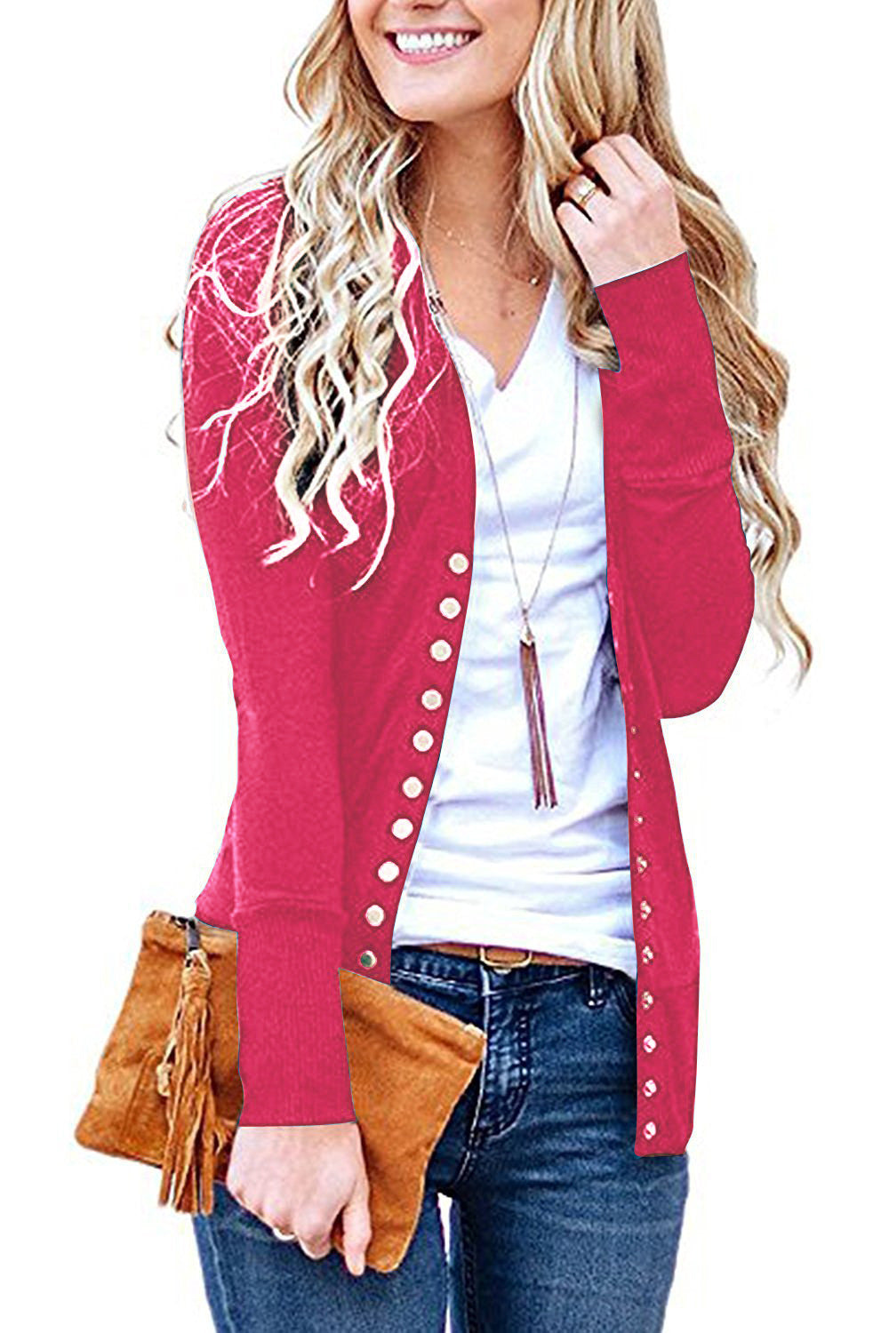 Stine fine knit cardigan with metal buttons – image 10