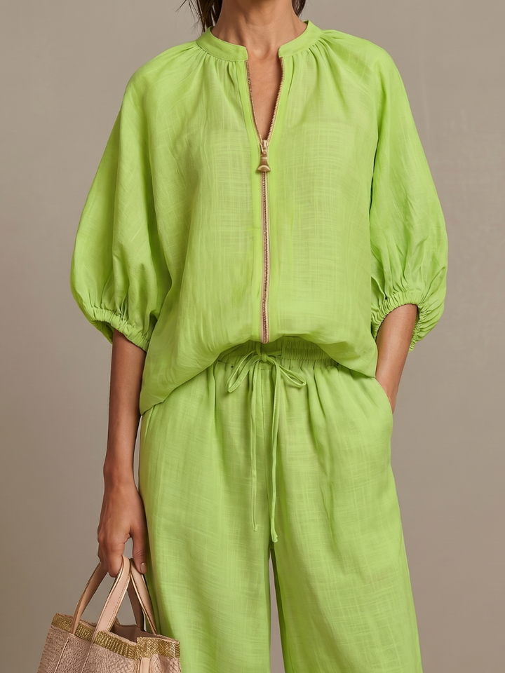 Gaelle zip front top and wide leg trouser set – image 9
