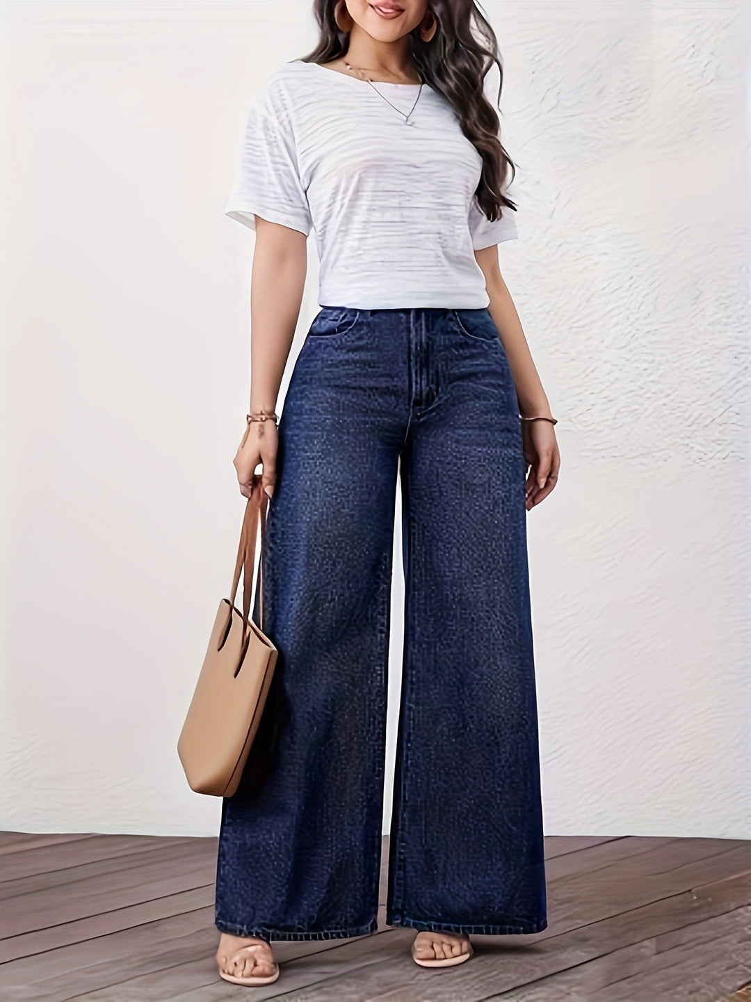 Freya blue high waist wide leg jeans, fabric detail
