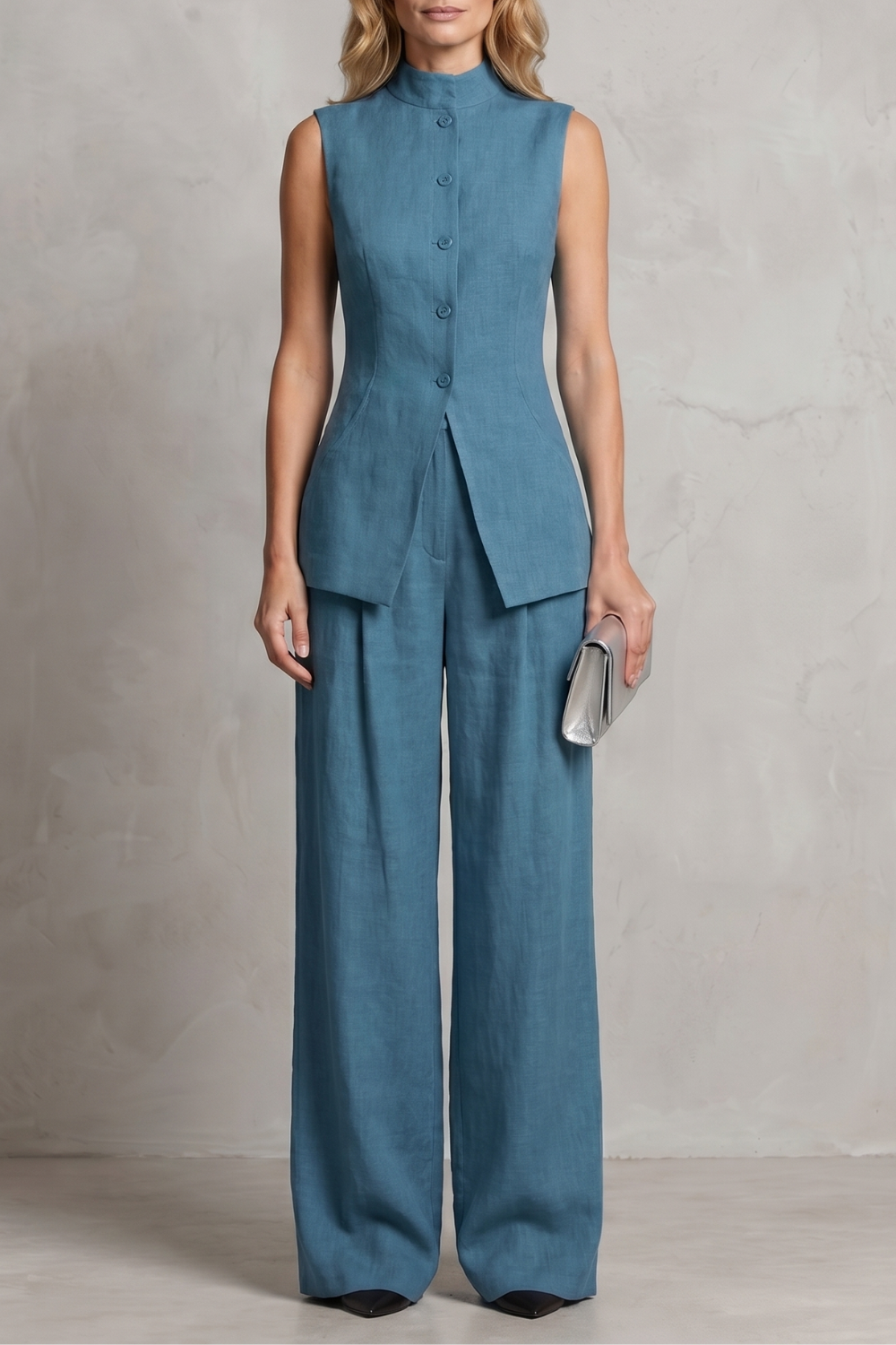 Ulla asymmetric draped top and wide leg trouser set – image 7