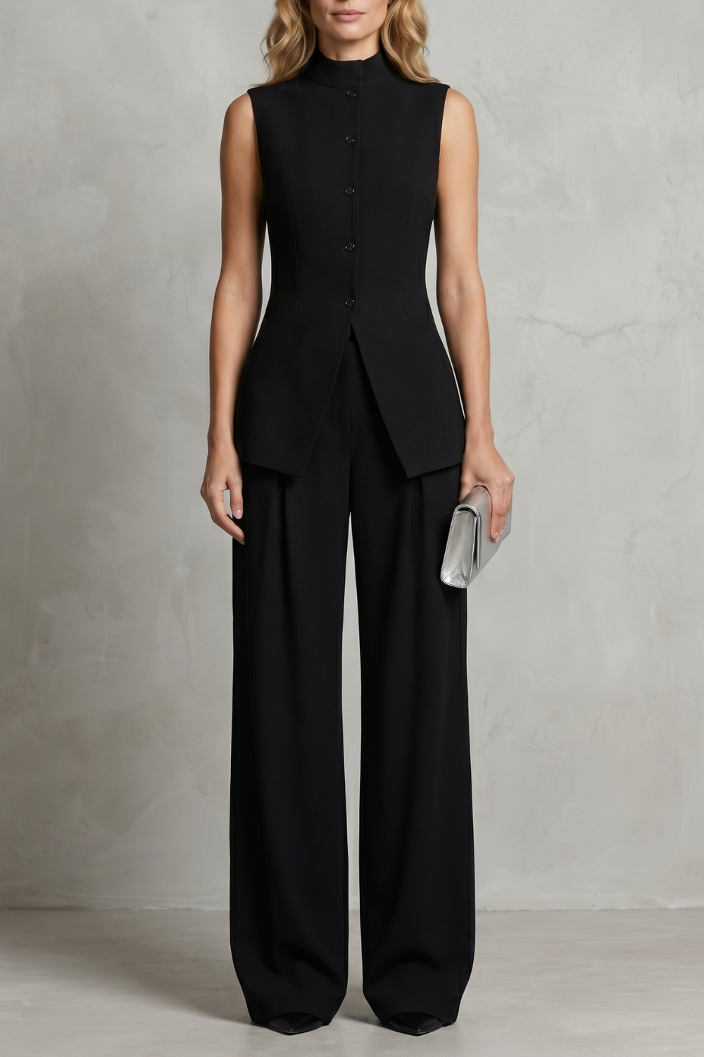Ulla asymmetric draped top and wide leg trouser set