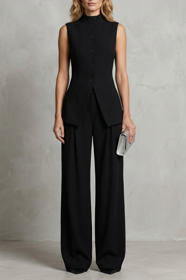Ulla asymmetric draped top and wide leg trouser set