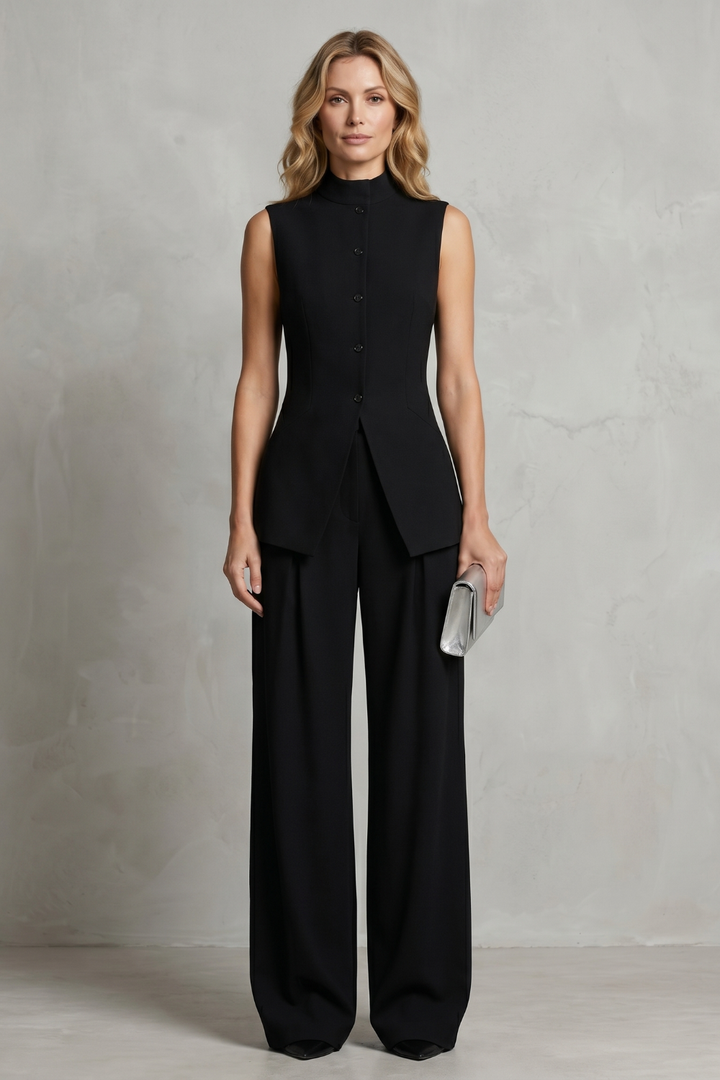 Ulla asymmetric draped top and wide leg trouser set – image 2