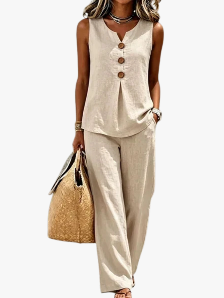 Estelle relaxed top and elastic waist trouser set