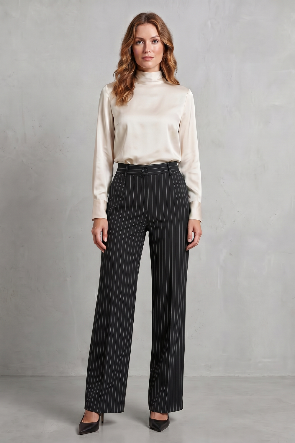 Dwynwen high waisted pinstripe wide leg trousers – image 2