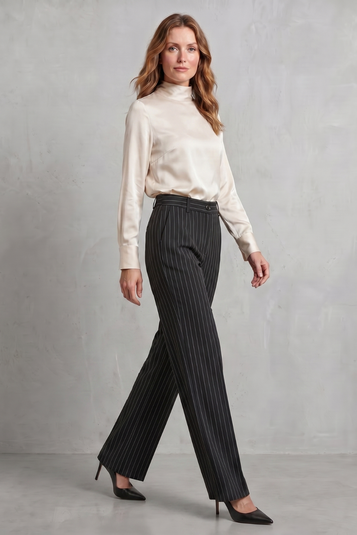 Dwynwen high waisted pinstripe wide leg trousers – image 3