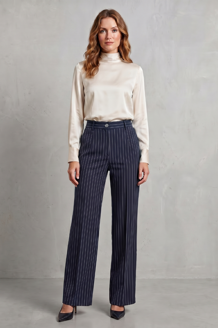 Dwynwen high waisted pinstripe wide leg trousers – image 6