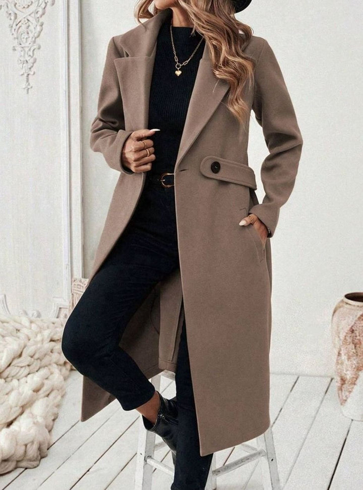 Delia Elegant Belted Long Wool Coat with Wide Collar - image 10
