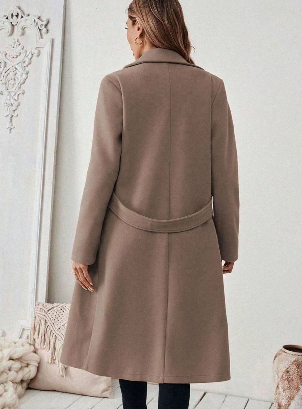 Delia Elegant Belted Long Wool Coat with Wide Collar - image 11
