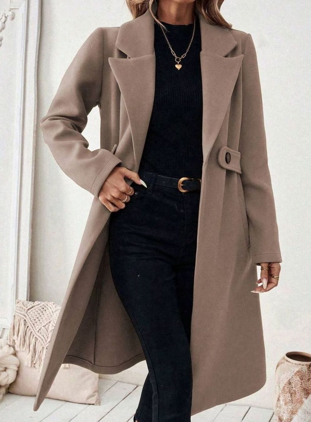 Delia Elegant Belted Long Wool Coat with Wide Collar - image 12