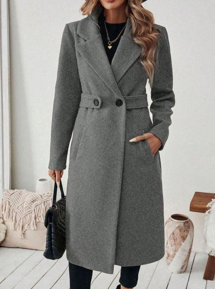 Delia Elegant Belted Long Wool Coat with Wide Collar - image 13