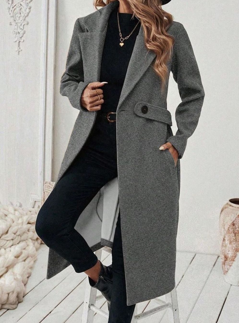 Delia Elegant Belted Long Wool Coat with Wide Collar - image 14