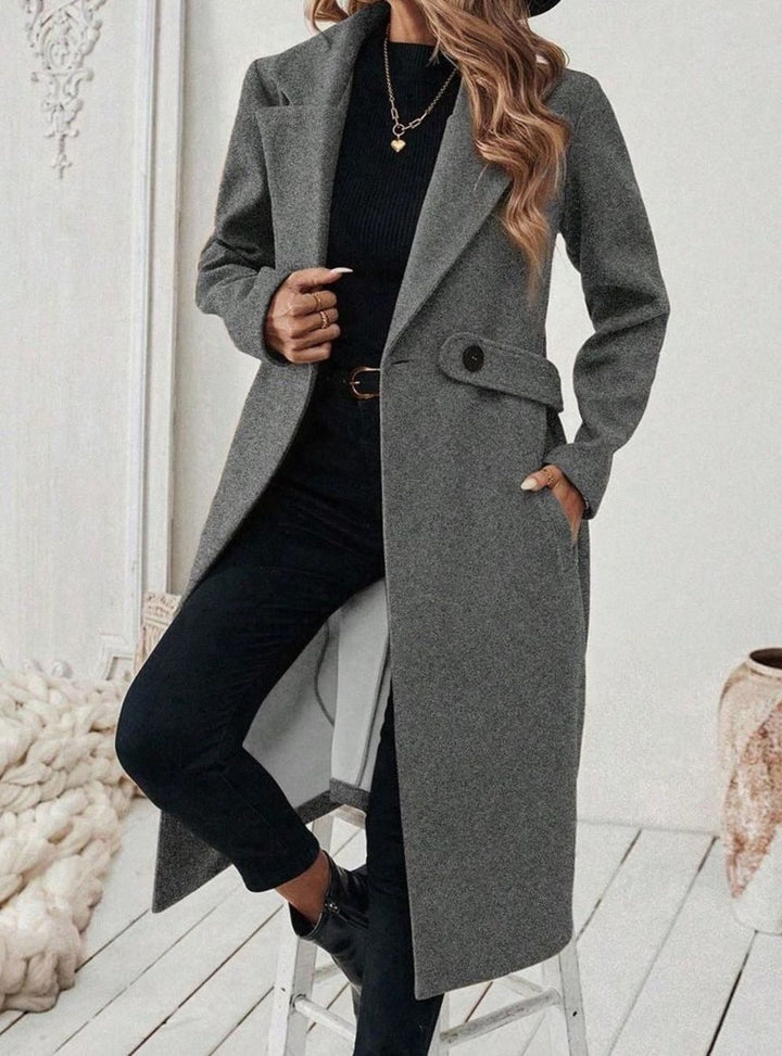 Delia Elegant Belted Long Wool Coat with Wide Collar - image 14