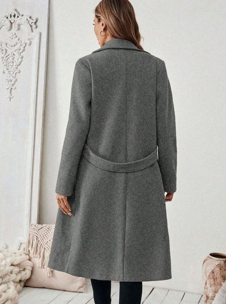 Delia Elegant Belted Long Wool Coat with Wide Collar - image 15