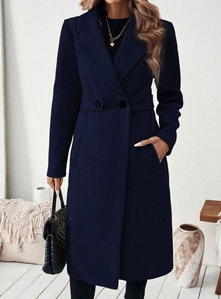Delia Elegant Belted Long Wool Coat with Wide Collar - image 17