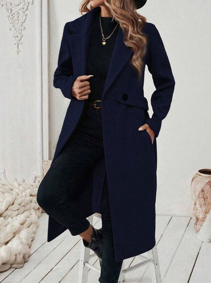 Delia Elegant Belted Long Wool Coat with Wide Collar - image 18