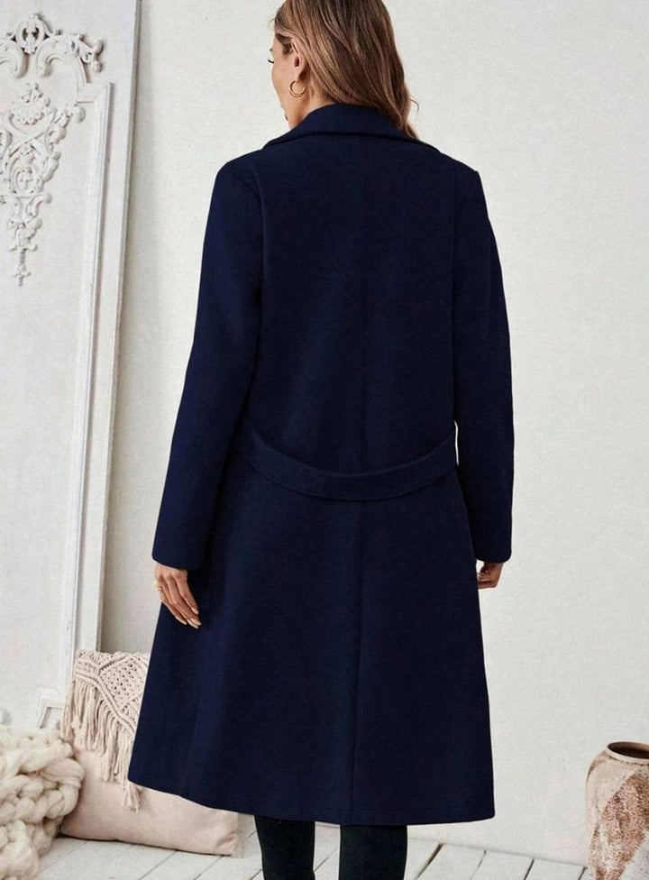 Delia Elegant Belted Long Wool Coat with Wide Collar - image 19