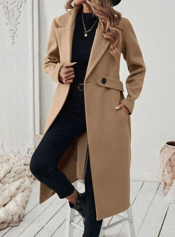 Delia Elegant Belted Long Wool Coat with Wide Collar - image 2