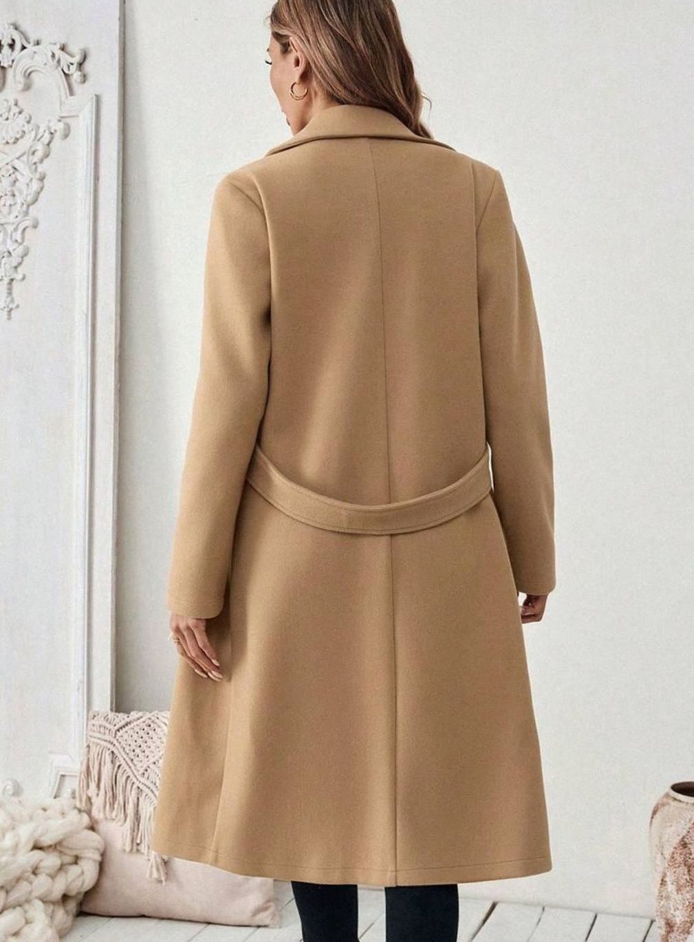 Delia Elegant Belted Long Wool Coat with Wide Collar - image 3